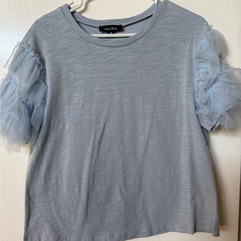 Lea & Viola Blue Ruffle Sleeve Top